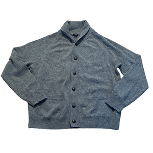 J Crew Lambs Wool Cardigan Sweater Shawl Collar Pockets Gray XL